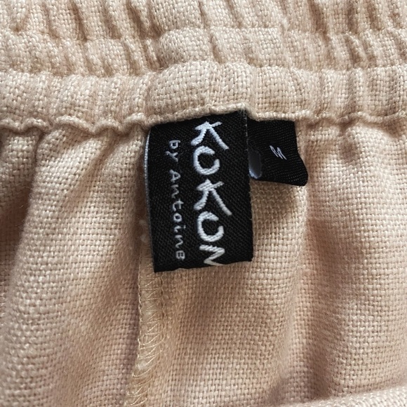 KOKOMARINA LINEN SOFT PINK FAUX WRAP CROSS OVER FRONT SLIT HIGH RISE MIDI SKIRT - Picture 5 of 11